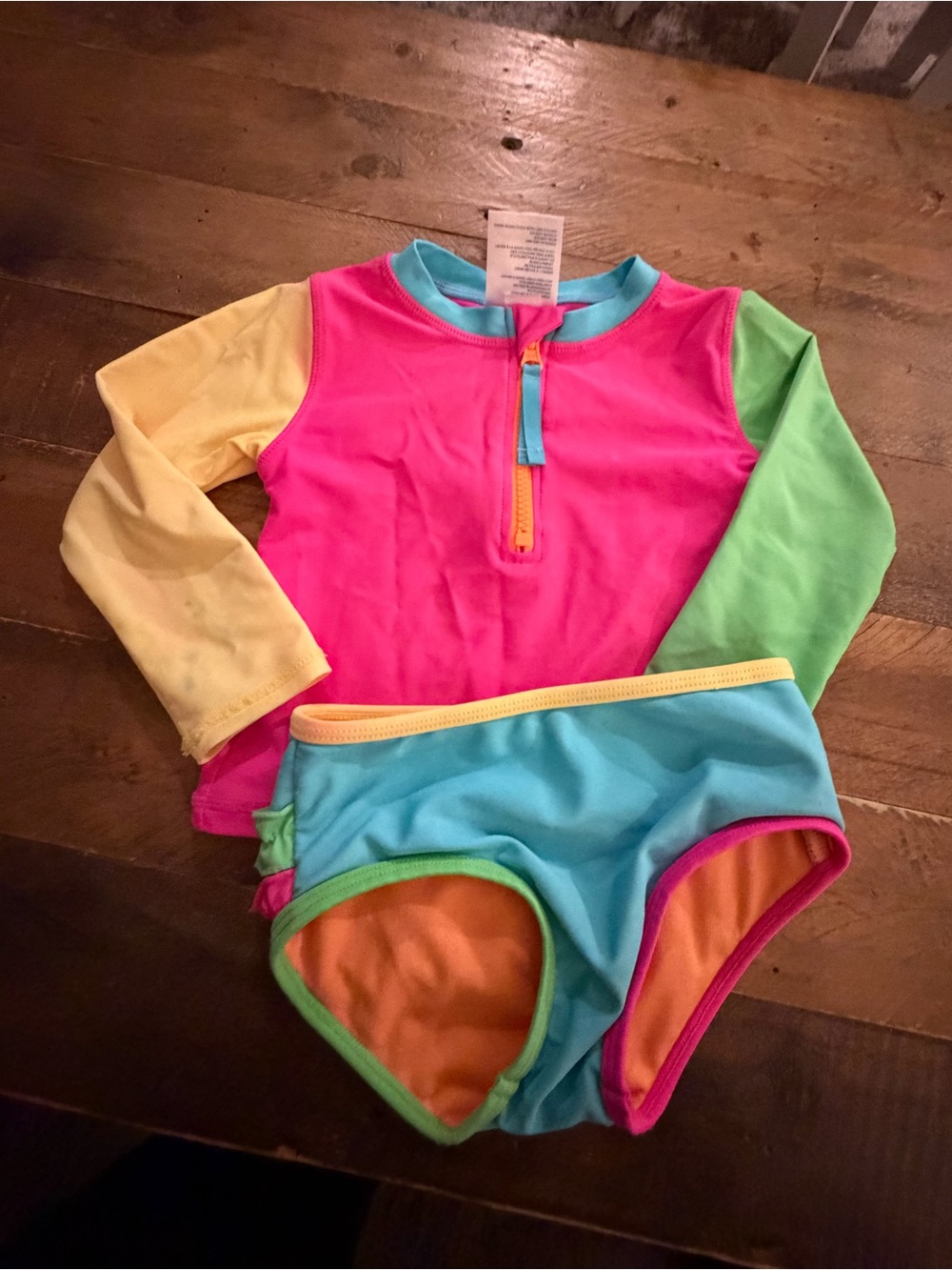 Ruffle Butts Rash Guard Set in neon color block